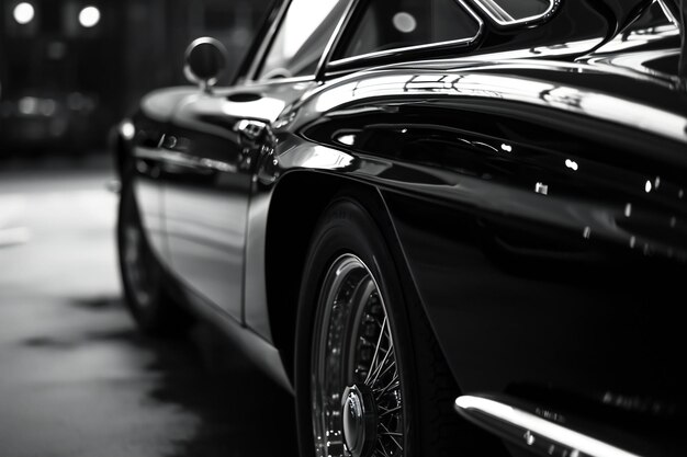 Photo vue rapprochée d'une voiture vintage noire dans le parking