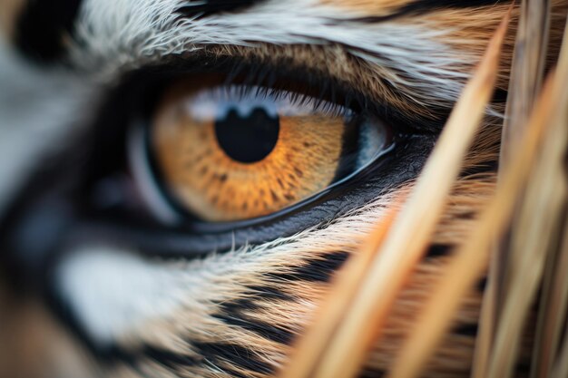 Photo vue rapprochée des yeux des tigres dans la brousse