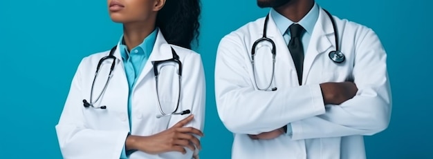 Vue recadrée des médecins afro-américains avec des stéthoscopes isolés sur bluegenerative ai