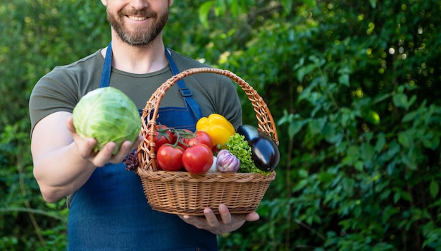 Vue recadrée de la moissonneuse tenant le panier plein de légumes