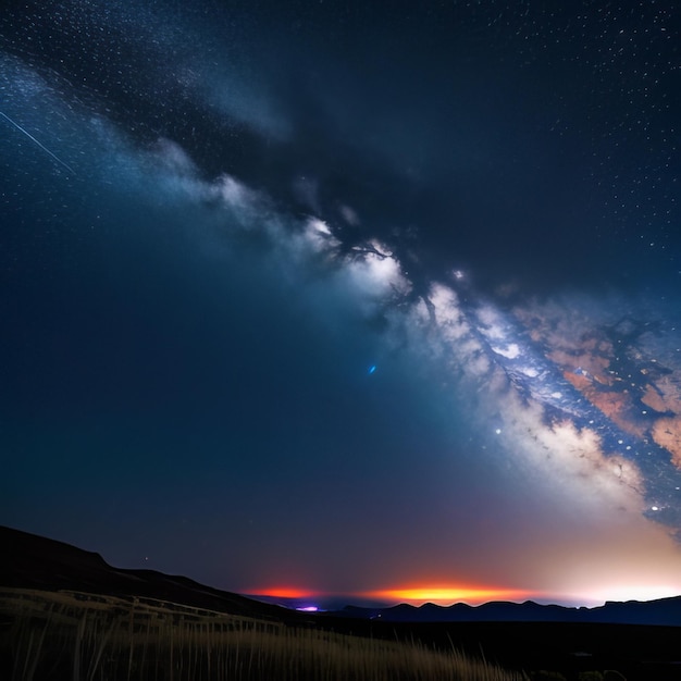 vue sur le reflet de la montagne dans la nuit étoilée