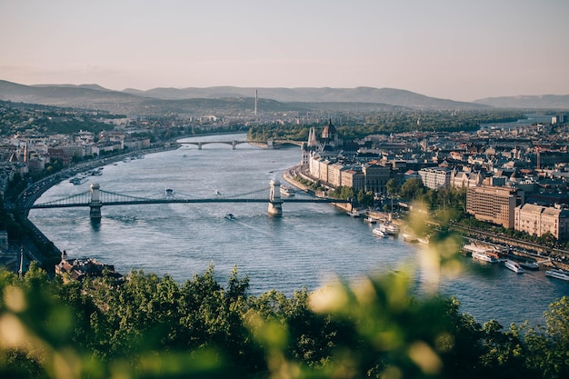 Vue de la rivière avec des bâtiments en arrière-plan