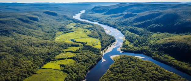 une vue de la rivière depuis l'air