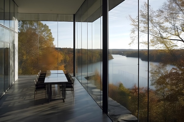 Une vue sur la rivière depuis le balcon de la nouvelle maison au musée de l'état de new york.