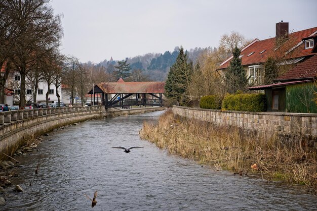 Vue de la rivière le long des bâtiments