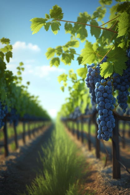 Photo vue romantique d'un vignoble avec raisins et vignes