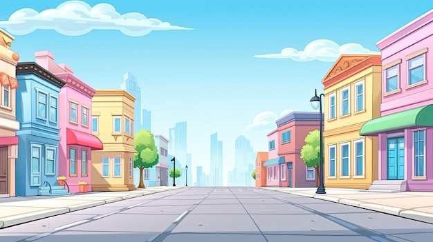 Vue de rue de la ville illustration de paysage dans le style de dessin animé