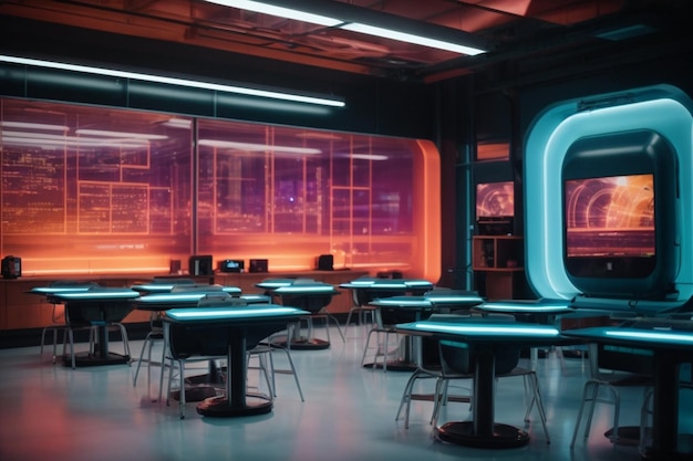 Photo vue de la salle de classe futuriste pour les étudiants