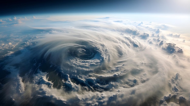 Vue satellite du cyclone tourbillonnant sous le phénomène météorologique AI générative