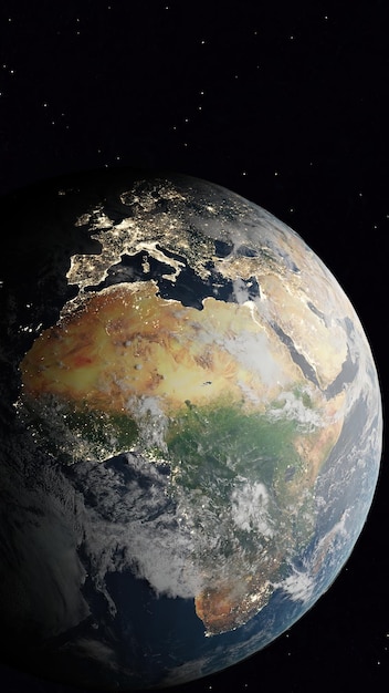 Vue satellite d'une planète terre en orbite montrant le continent africain