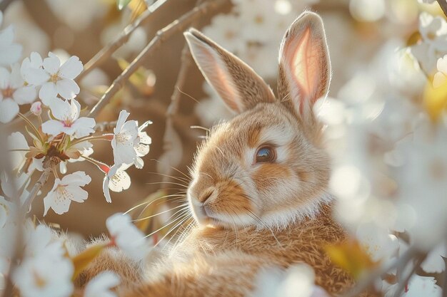 Une vue sereine d'un mignon lapin qui se détend dans le sha génératif ai