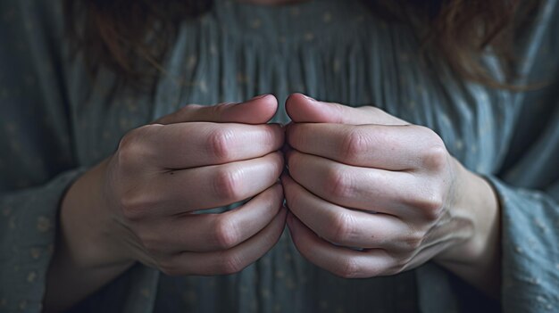 Une vue serrée des mains agitées d'une personne révèle l'anxiété et l'inquiétude