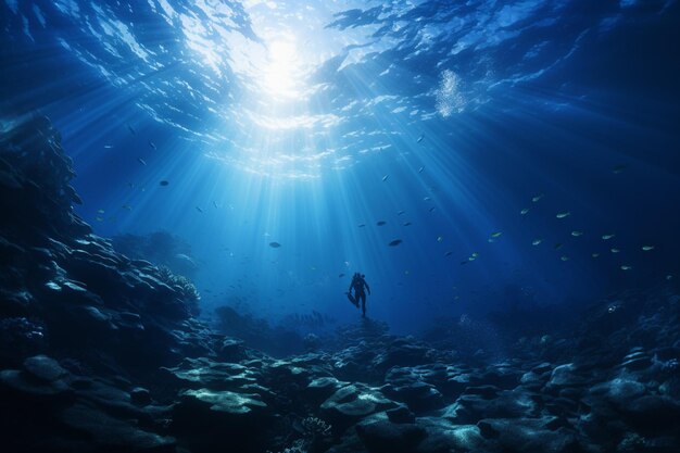 Vue sous-marine d’un abîme d’un bleu profond