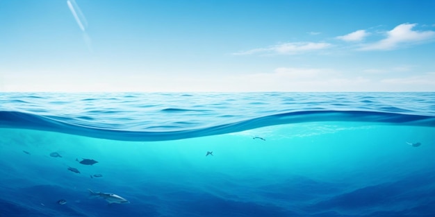 Vue sous-marine de la mer et du ciel bleu en 3D