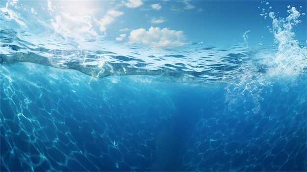 Vue sous-marine d'un océan bleu avec l'océan et le ciel en arrière-plan.