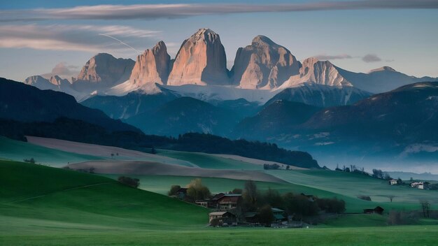 Vue spectaculaire de la campagne matinale de la Sainte-Madeleine ou de Santa Madeleine dans le parc national de Puez