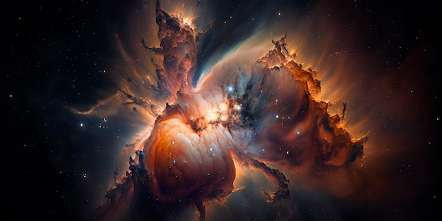 Vue spectaculaire de la nébuleuse d'Orion dans des couleurs vives et des détails complexes