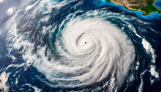 Photo une vue spectaculaire par satellite de l'ouragan florence, un puissant super typhon qui tourbillonne sur l'atlantique.