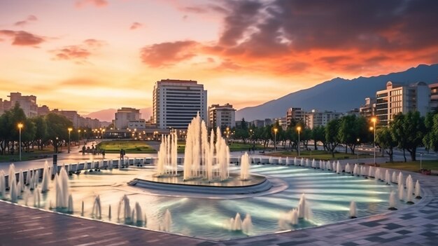 Photo vue spectaculaire de la place skanderbeg au printemps