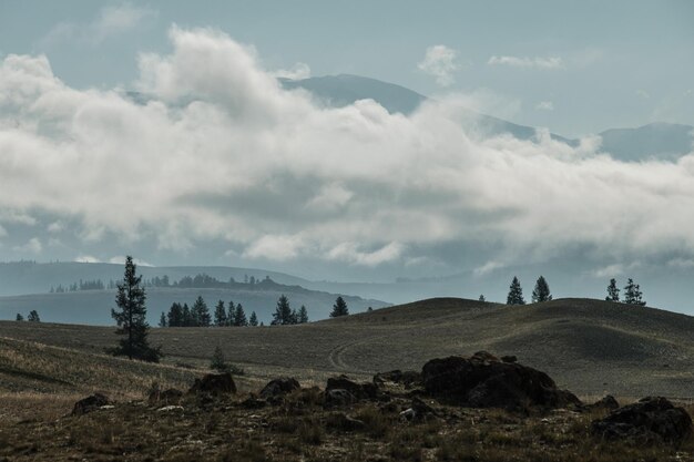 Photo vue sur les steppes de kurai sur chuisky trakt dans les montagnes de l'altaï