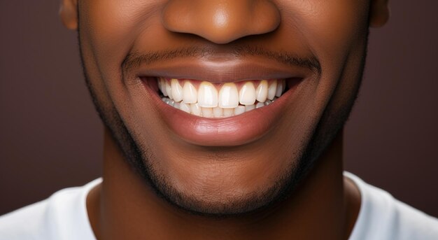 Photo vue de studio en gros plan, un africain montrant du doigt un sourire blanc et brillant.