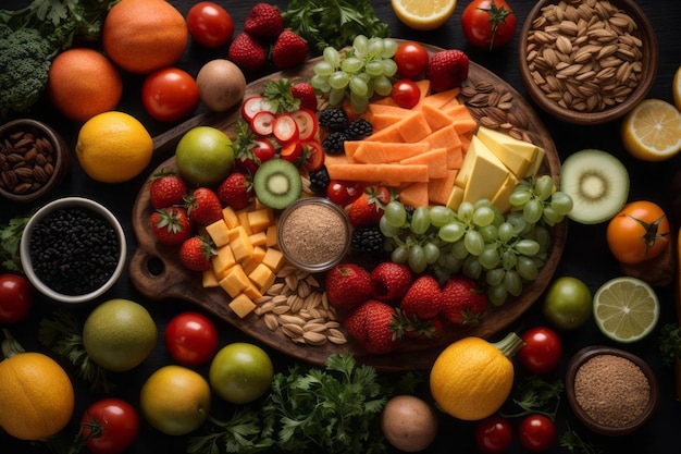 Photo vue supérieure aliments de santé fruits et légumes pour le concept de remise en forme