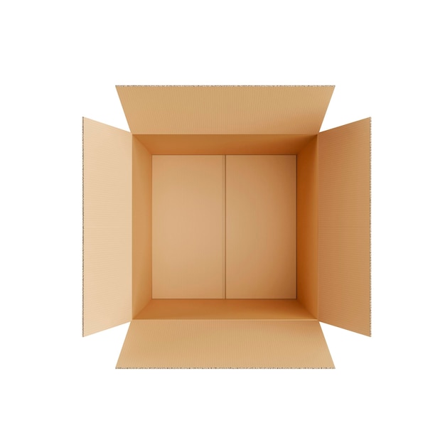 Vue supérieure Boîte en papier carton brun isolée sur fond blanc