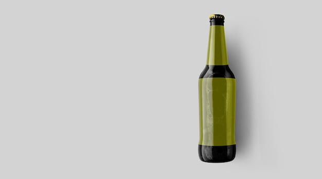 Vue supérieure bouteille de bière brune avec modèle jaune vide isolé sur fond gris concept de bière fiesta