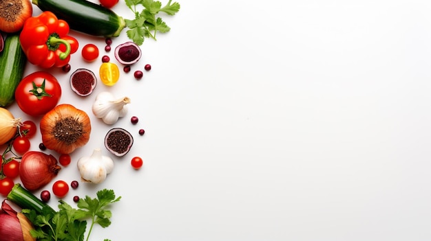 Photo vue supérieure de la cuisine saine sur un fond blanc isolé