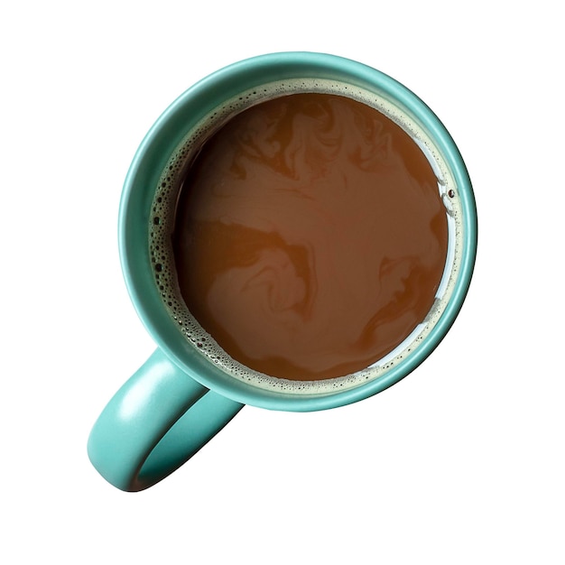 Photo vue supérieure du café mocha dans une tasse verte isolé sur fond blanc avec chemin de coupe