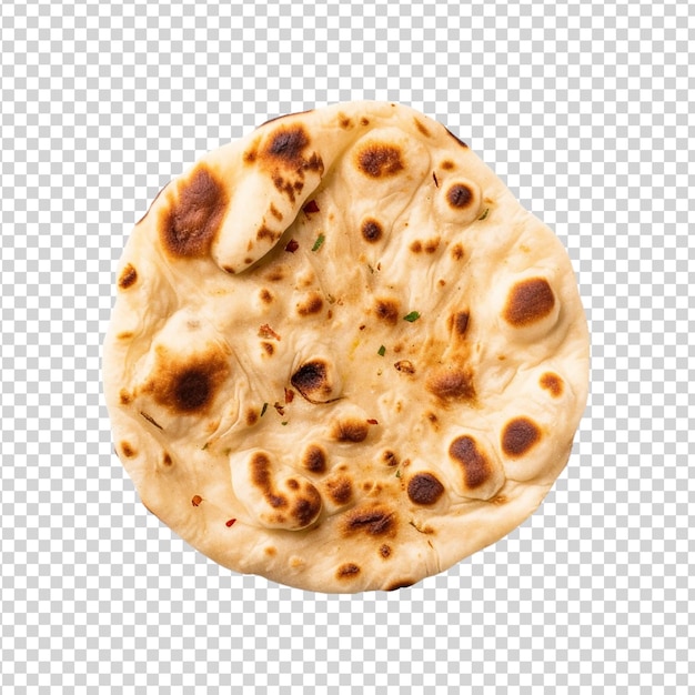 Vue supérieure du pain Naan isolée sur un fond transparent