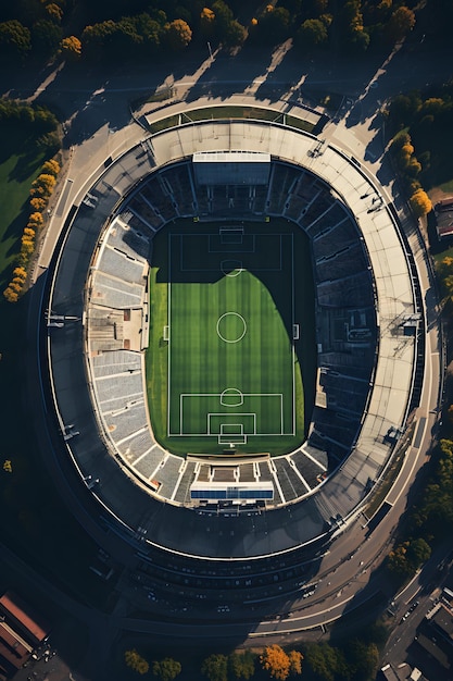 vue supérieure du stade de football un terrain de football vide Sport