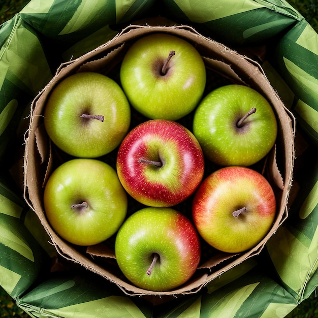 vue supérieure des emballages écologiques des pommes