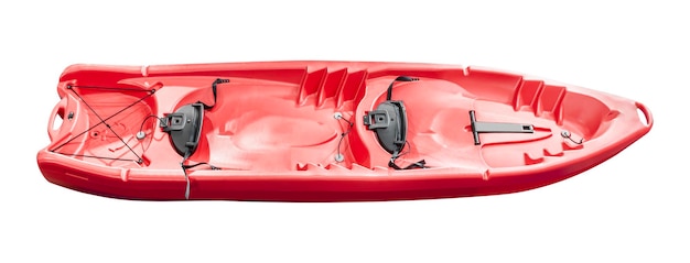 Vue supérieure kayak rouge isolé sur fond blanc avec chemin de coupe