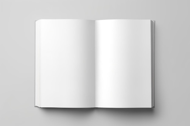 Vue supérieure d'une maquette de livre ouvert en blanc isolée sur un fond blanc IA générative