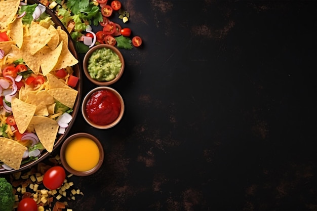 Photo vue supérieure de la nourriture mexicaine fraîche avec des nachos copie de l'espace ia générative