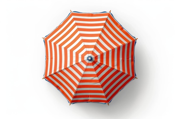 Vue supérieure d'un parapluie de plage orange ouvert isolé sur un fond blanc IA générative