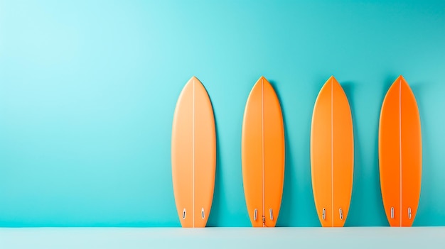 vue supérieure de la planche de surf sur fond bleu et orange