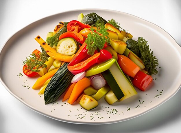 Vue supérieure d'une salade de légumes frais et sains sur fond blanc