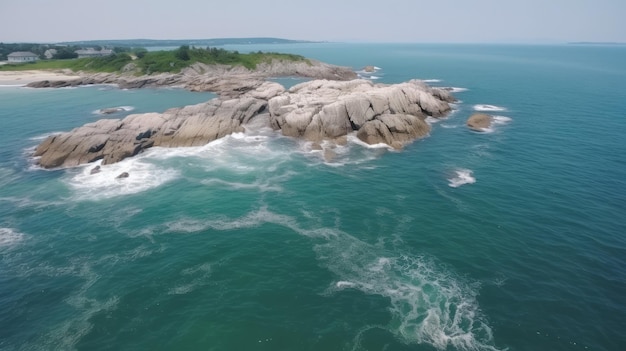 Vue sur la surface de l'eau de mer le rivage rocheux Vue de dessus AI générative