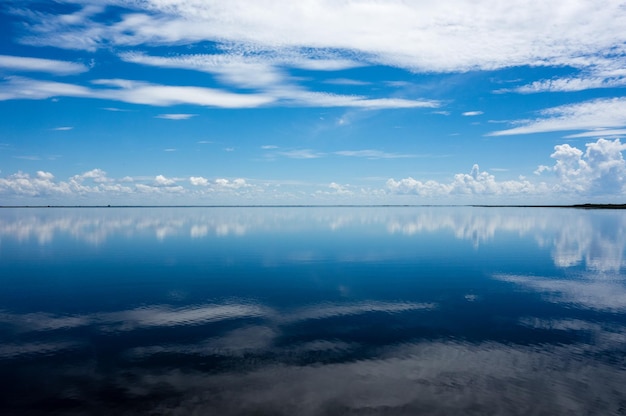 Vue symétrique de la mer sur un ciel nuageux