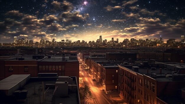 Vue sur le toit du ciel nocturne avec des étoiles qui brillent