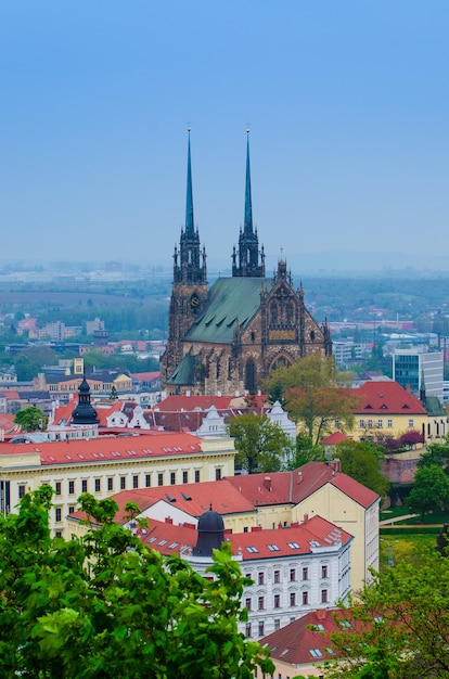 Vue sur les toits rouges de la ville de Brno avec cathédrale, République tchèque