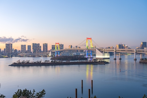 Photo vue sur les toits de la ville de la baie de tokyo la nuit au japon.