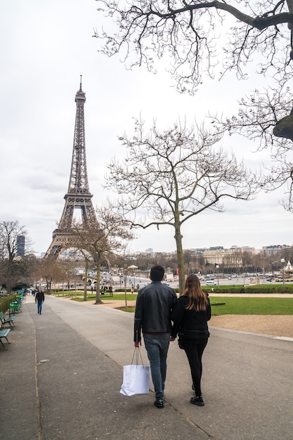 Vue sur la Tour Eiffel en hiver, Paris, France.