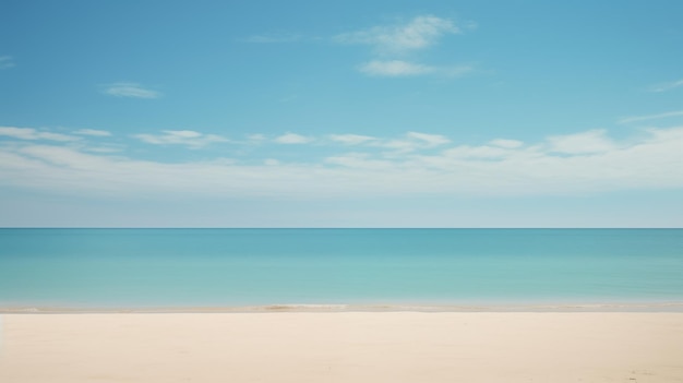 Une vue tranquille et pittoresque d'une plage de sable avec l'océan et le ciel bleus clairs