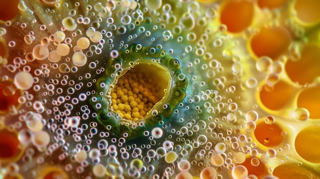 Une vue transversale d'un grain de pollen révélant sa structure interne complexe et son secret