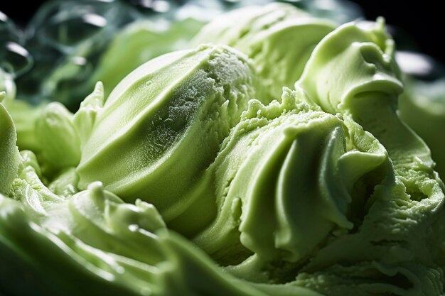 Photo une vue très rapprochée de la crème glacée à tourbillons de thé vert matcha