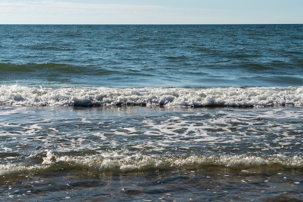 Vue de la vague entrante sur la mer Baltique sur la rive de l'isthme de Courlande un jour d'été dans la région de Kaliningrad en Russie
