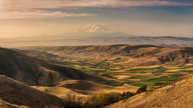 Photo vue de la vallée de l'ararat depuis l'arménie